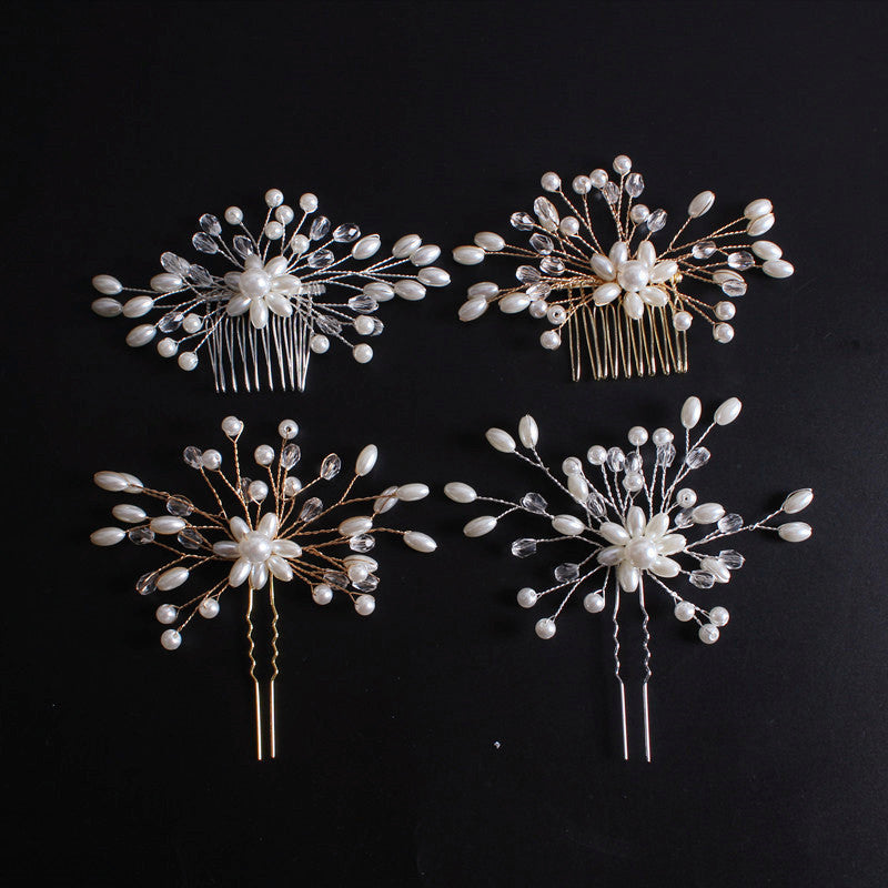 Korean Exquisite Pearl Comb Diamond Crystal Fork Handmade Hairpin Bridal Headwear Accessories - 𝓢𝓱𝓸𝓹𝓵𝓮𝓬𝔂