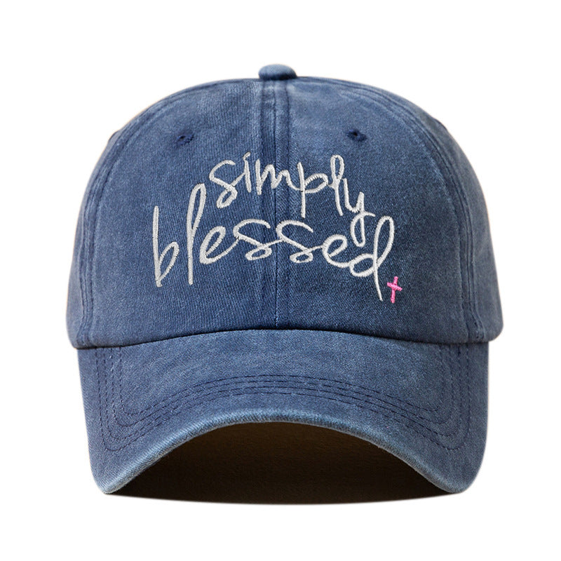 Simply Blessed Wide Brim Sunshade Washed Embroidered English Letter Baseball Cap - 𝓢𝓱𝓸𝓹𝓵𝓮𝓬𝔂