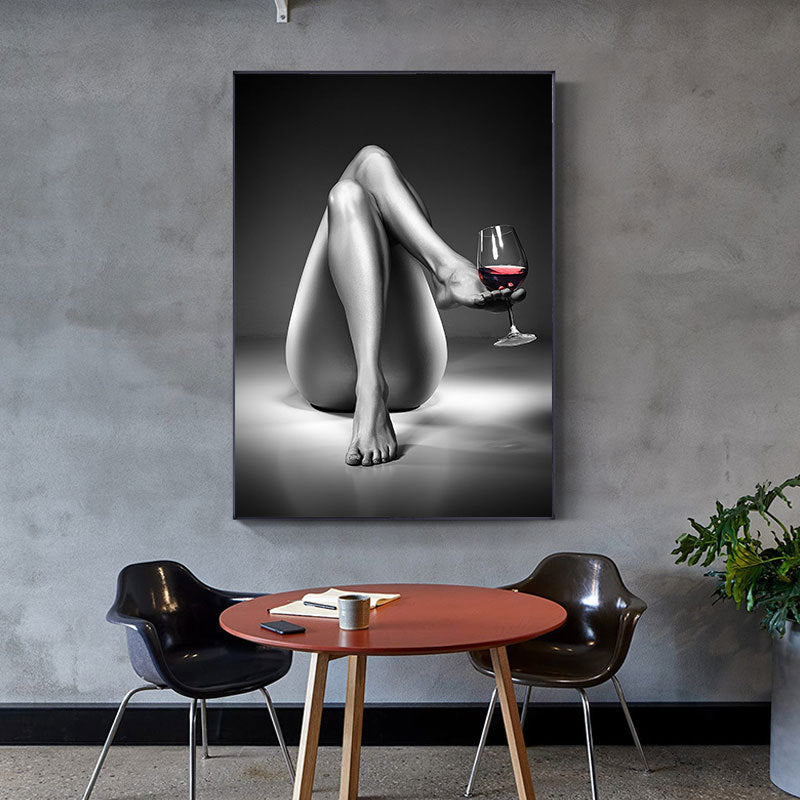 Woman Wine Glass Canvas Painting Black White - 𝓢𝓱𝓸𝓹𝓵𝓮𝓬𝔂
