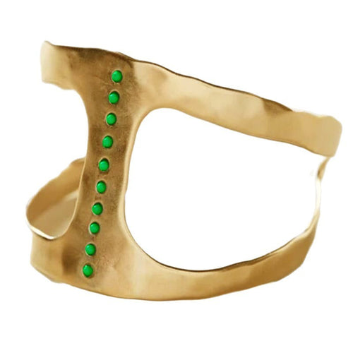 18K Gold Inlaid Emerald Zircon Geometric Open Ring