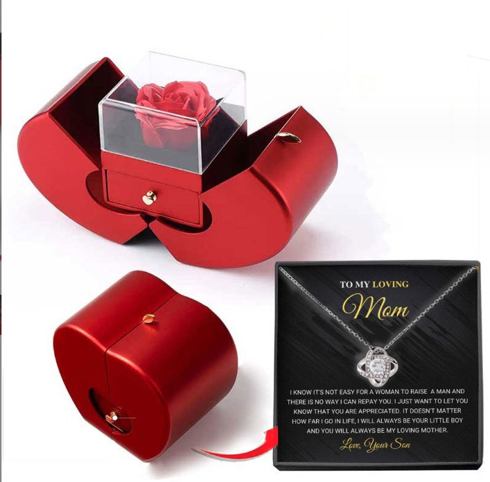 Fashion Jewelry Box Red Apple Christmas Gift Necklace Eternal Rose For Girl Mother's Day Valentine's Day Gifts With Artificial Flower Rose Flower Jewelry Box - 𝓢𝓱𝓸𝓹𝓵𝓮𝓬𝔂