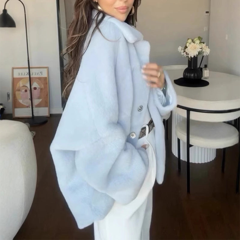 Loose Lapel Single Breasted Furry Coat Winter Fashion Fleece Long Sleeve Jacket Plush Short Top For Woman - 𝓢𝓱𝓸𝓹𝓵𝓮𝓬𝔂