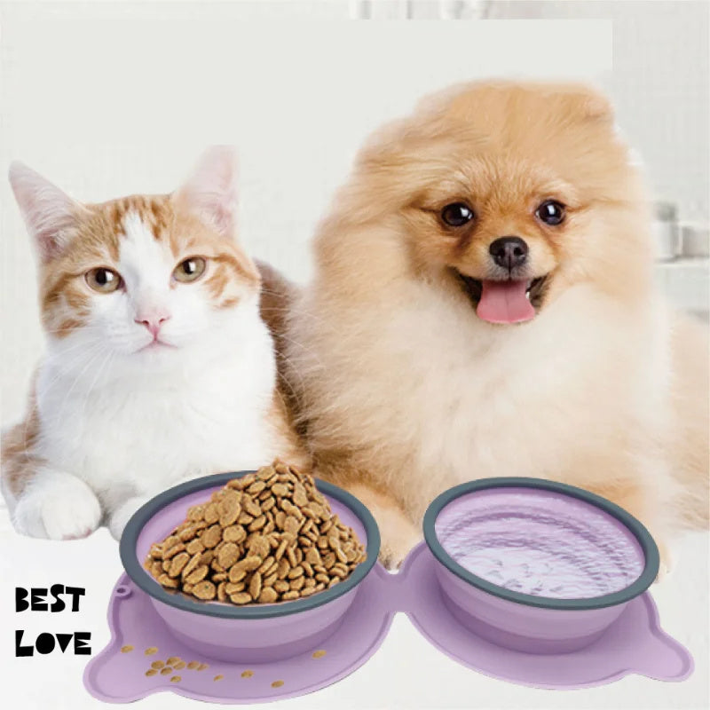 Portable Silicone Double Dog Food Bowls Foldable Non-Slip Cat Bowl Pet Travel Anti-Choking Feeding Bowl Outdoor - 𝓢𝓱𝓸𝓹𝓵𝓮𝓬𝔂