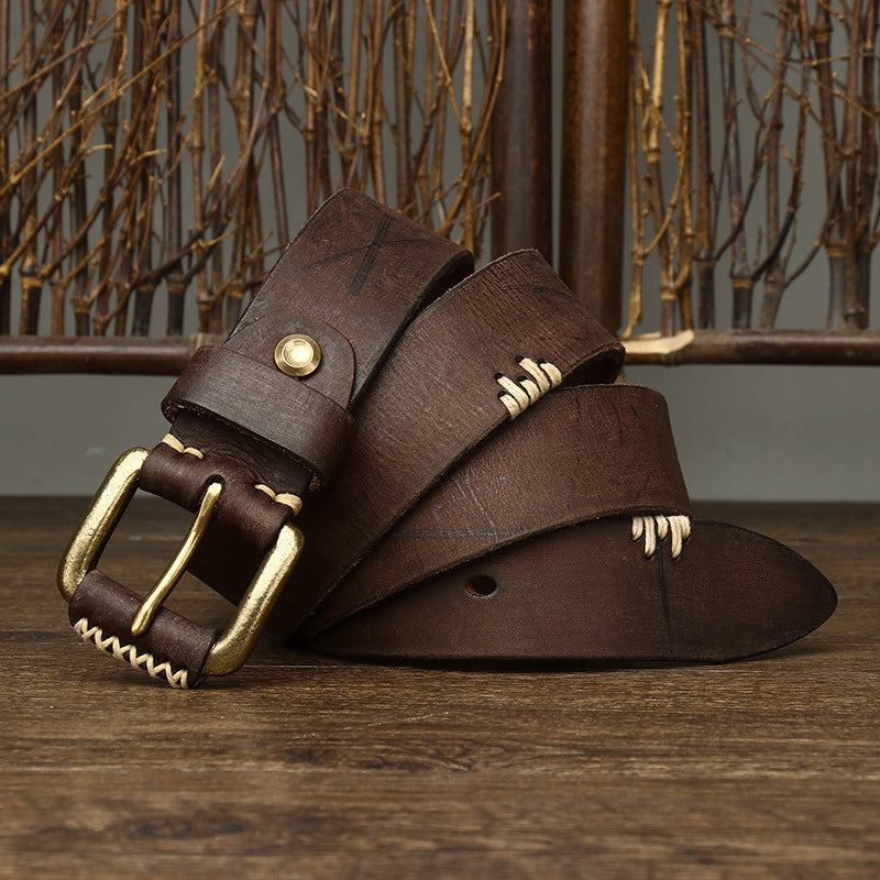 Handmade Retro First Layer Cow Leather Belt - 𝓢𝓱𝓸𝓹𝓵𝓮𝓬𝔂