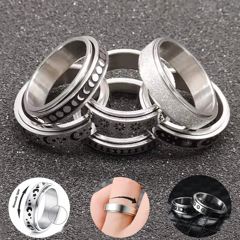 Stainless Steel Rotatable Spinner Ring Moon Stars Relieve Anxiety Rings - 𝓢𝓱𝓸𝓹𝓵𝓮𝓬𝔂