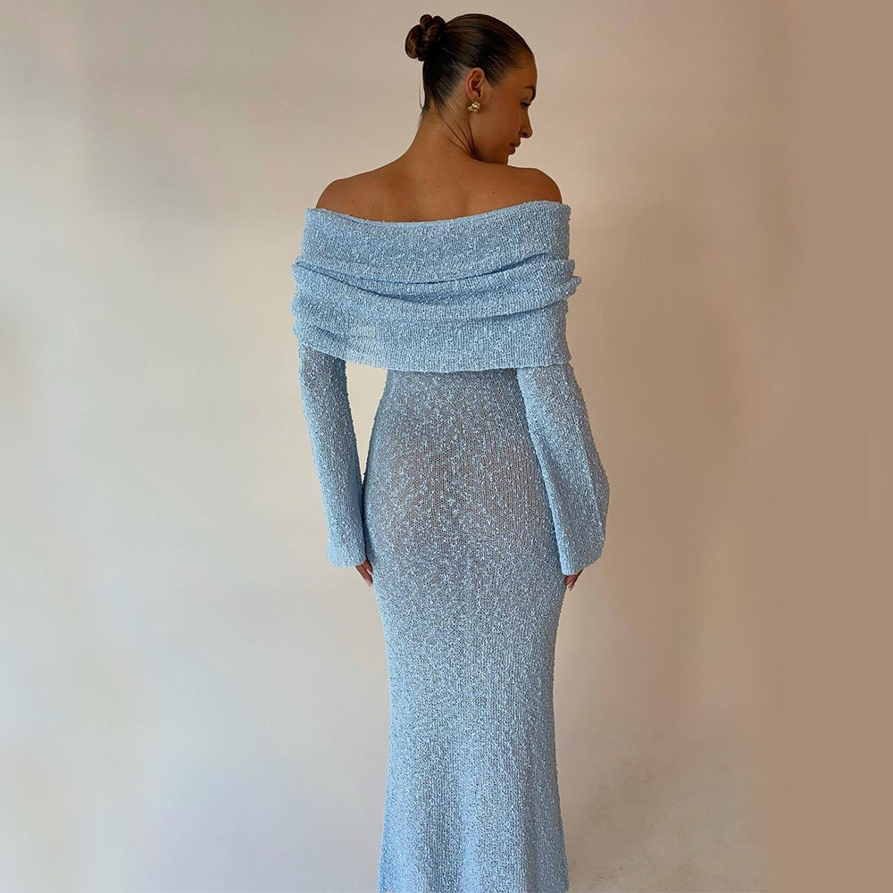 New One-shoulder Knitted Long-sleeved Dress Sexy Beach Holiday Long Dresses Womens Clothing - 𝓢𝓱𝓸𝓹𝓵𝓮𝓬𝔂