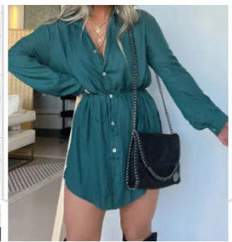 Women's Long Sleeve Jumpsuit With Button Fashion Shirt Dress - 𝓢𝓱𝓸𝓹𝓵𝓮𝓬𝔂
