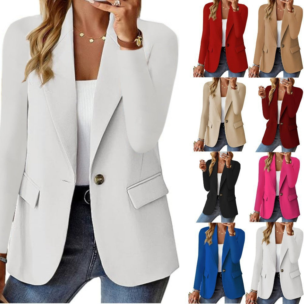 Polyester Autumn Long Sleeve Solid Color Cardigan Small Suit Jacket For Women - 𝓢𝓱𝓸𝓹𝓵𝓮𝓬𝔂