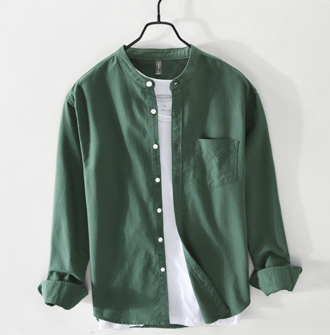 Fashion Stand-Up Collar Solid Color Simple Youth Long-Sleeved Cotton Shirt - 𝓢𝓱𝓸𝓹𝓵𝓮𝓬𝔂