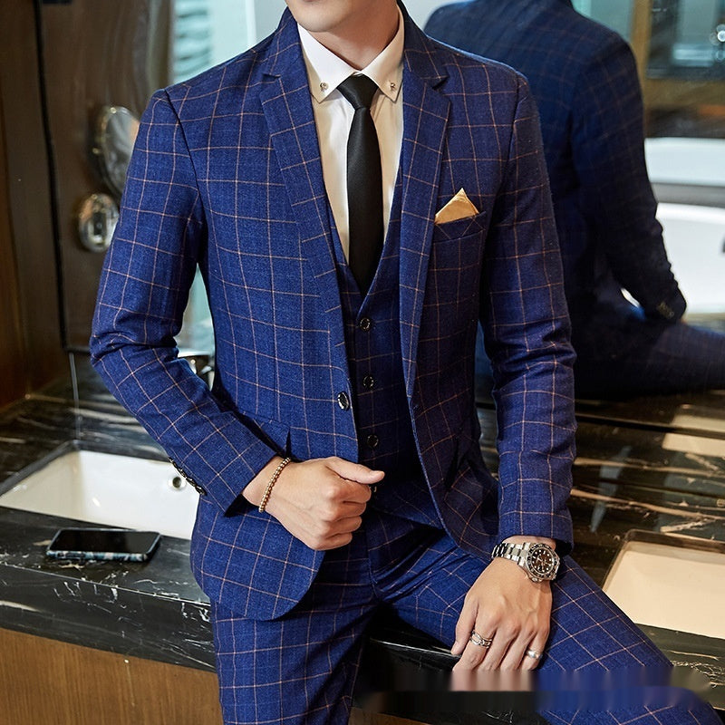 Men's Korean-style Business Suit Slim-fit Plaid Casual Wear - 𝓢𝓱𝓸𝓹𝓵𝓮𝓬𝔂