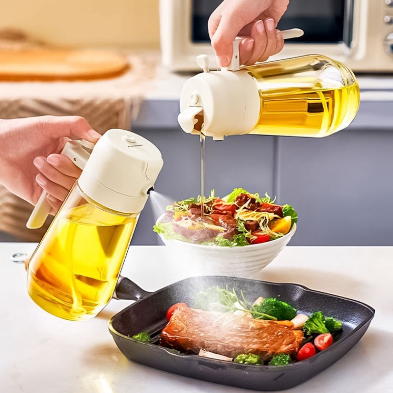 470ML Olive Oil Sprayer Dispenser For Cooking BBQ 2 In 1 Glass Oil Vinegar Soy Sauce Spray Kitchen Oil Bottle For Air Fryer - 𝓢𝓱𝓸𝓹𝓵𝓮𝓬𝔂