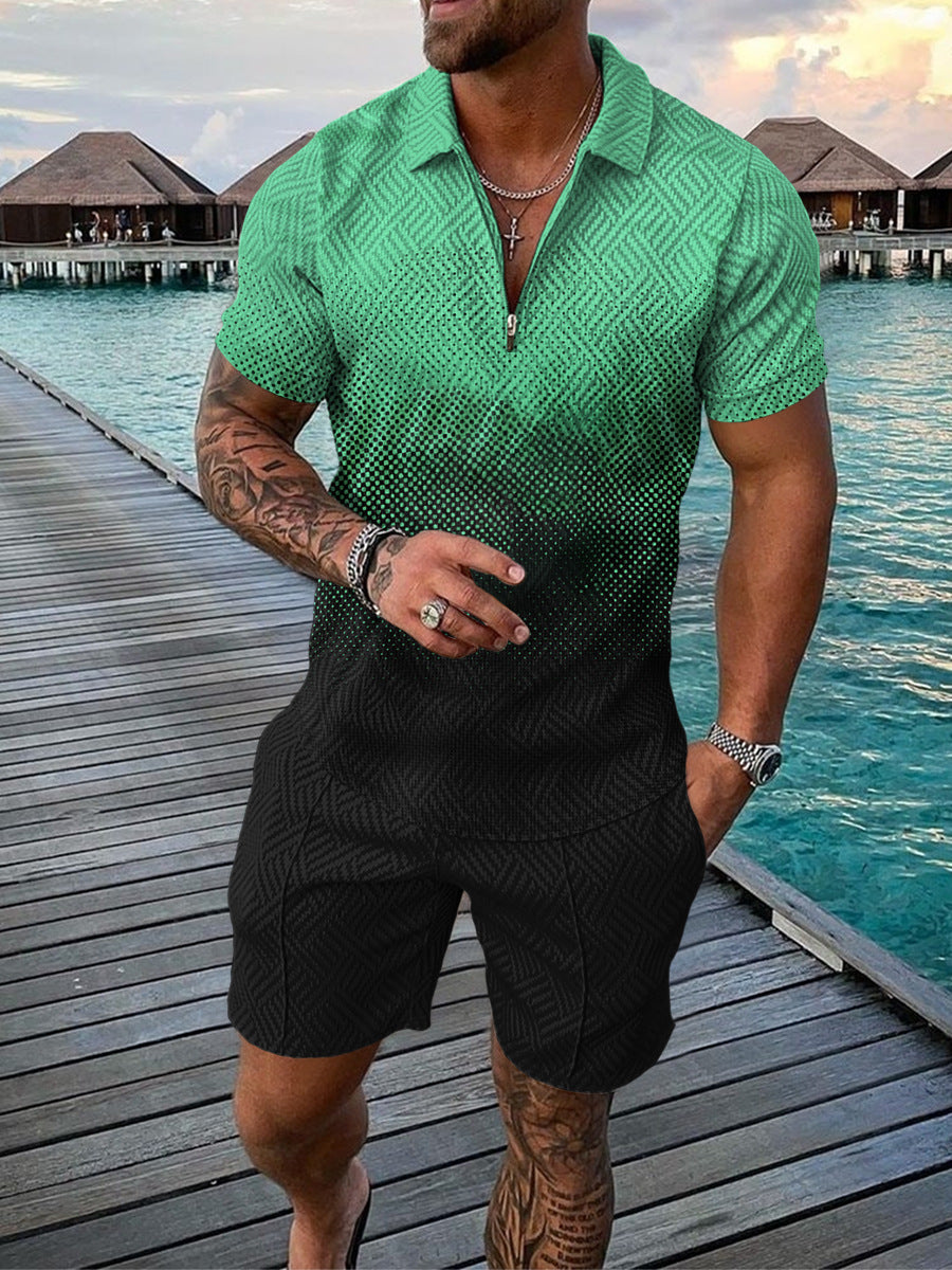 Men's Casual Color Contrast POLO Zip Lapel Shirt Short Sleeve Suit - 𝓢𝓱𝓸𝓹𝓵𝓮𝓬𝔂