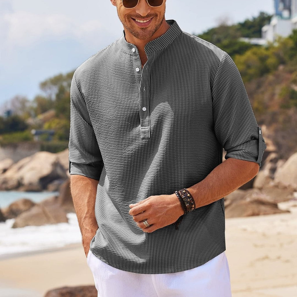 Men's Casual Shirt  Long Sleeve Stand Collar Solid Color Shirt Mens Clothing - 𝓢𝓱𝓸𝓹𝓵𝓮𝓬𝔂