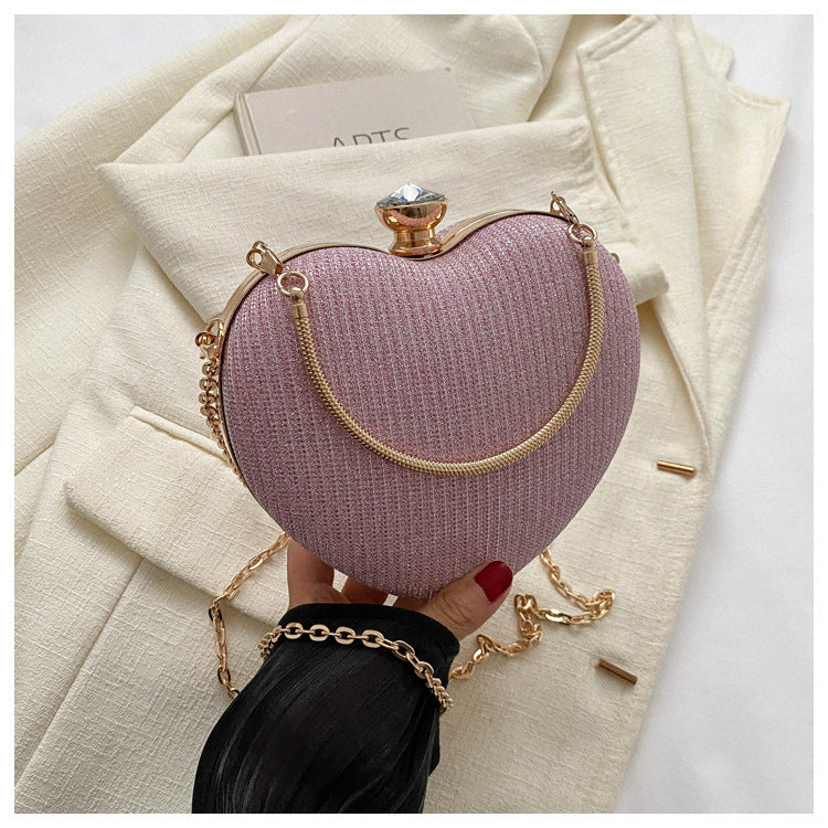 Evening Clutch Bag Women Bag Shiny Handbag Heart Shape Metal Clutches Bag Fashion Chain Shoulder Crossbody Bag Luxury Lady Purse Valentines Day Outfit - 𝓢𝓱𝓸𝓹𝓵𝓮𝓬𝔂