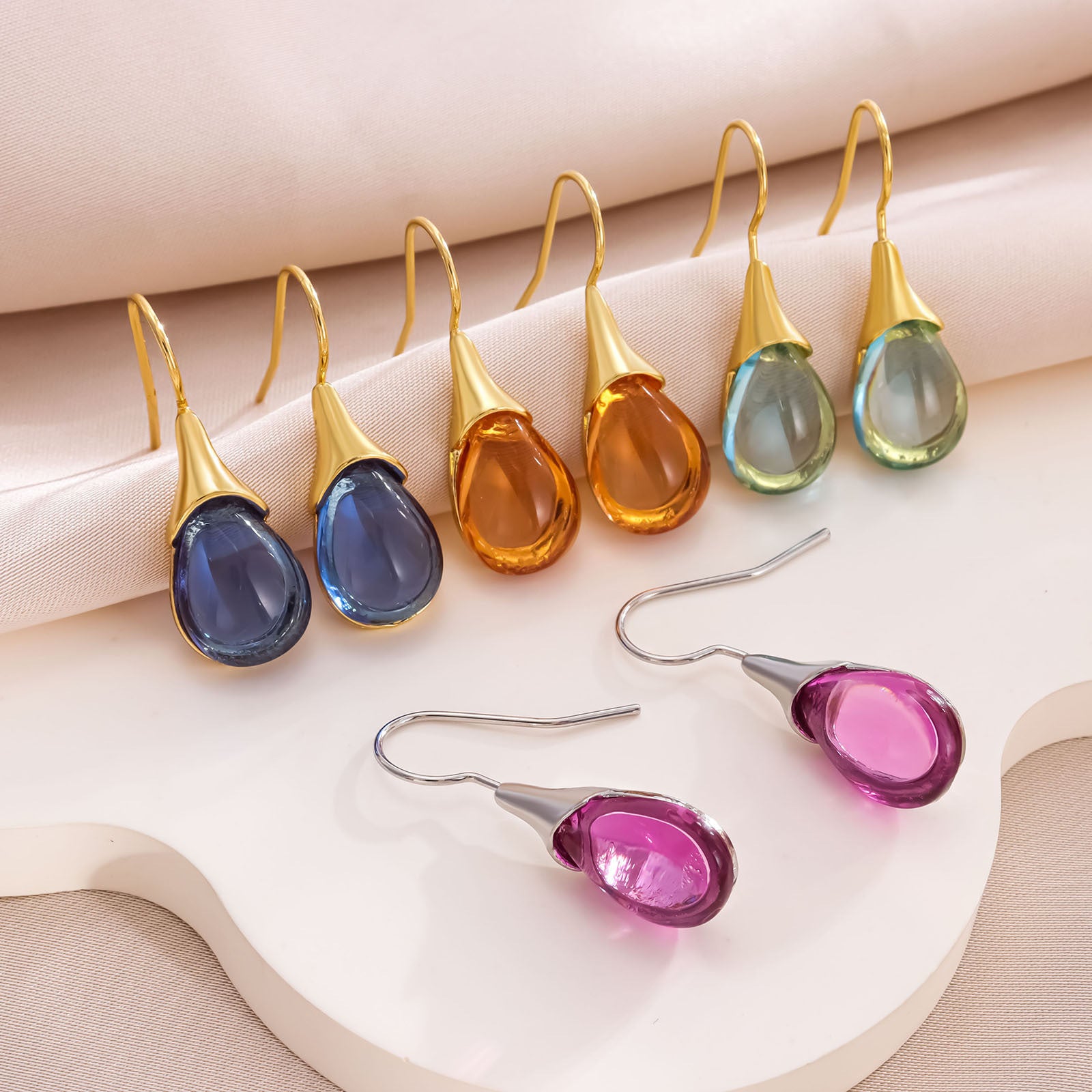 Drop-shaped Inlaid Cat's Eye Earrings Four-color Simple - 𝓢𝓱𝓸𝓹𝓵𝓮𝓬𝔂