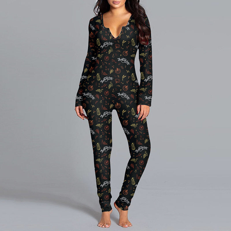 Halloween Printed Jumpsuit Long Sleeve Home Pajamas Casual Trousers Women's Cos Clothing - 𝓢𝓱𝓸𝓹𝓵𝓮𝓬𝔂