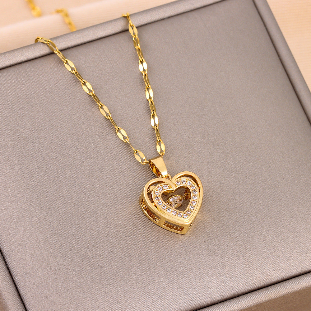 Double-layer Love Necklace With Rhinestones Titanium Steel Pendant Fashion Jewelry Woman Valentines Day Gift - 𝓢𝓱𝓸𝓹𝓵𝓮𝓬𝔂