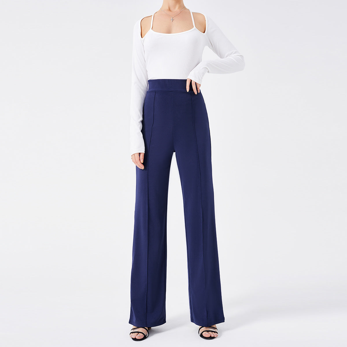 Solid Color Casual Pants Slim, High-waisted Bell Bottoms - 𝓢𝓱𝓸𝓹𝓵𝓮𝓬𝔂