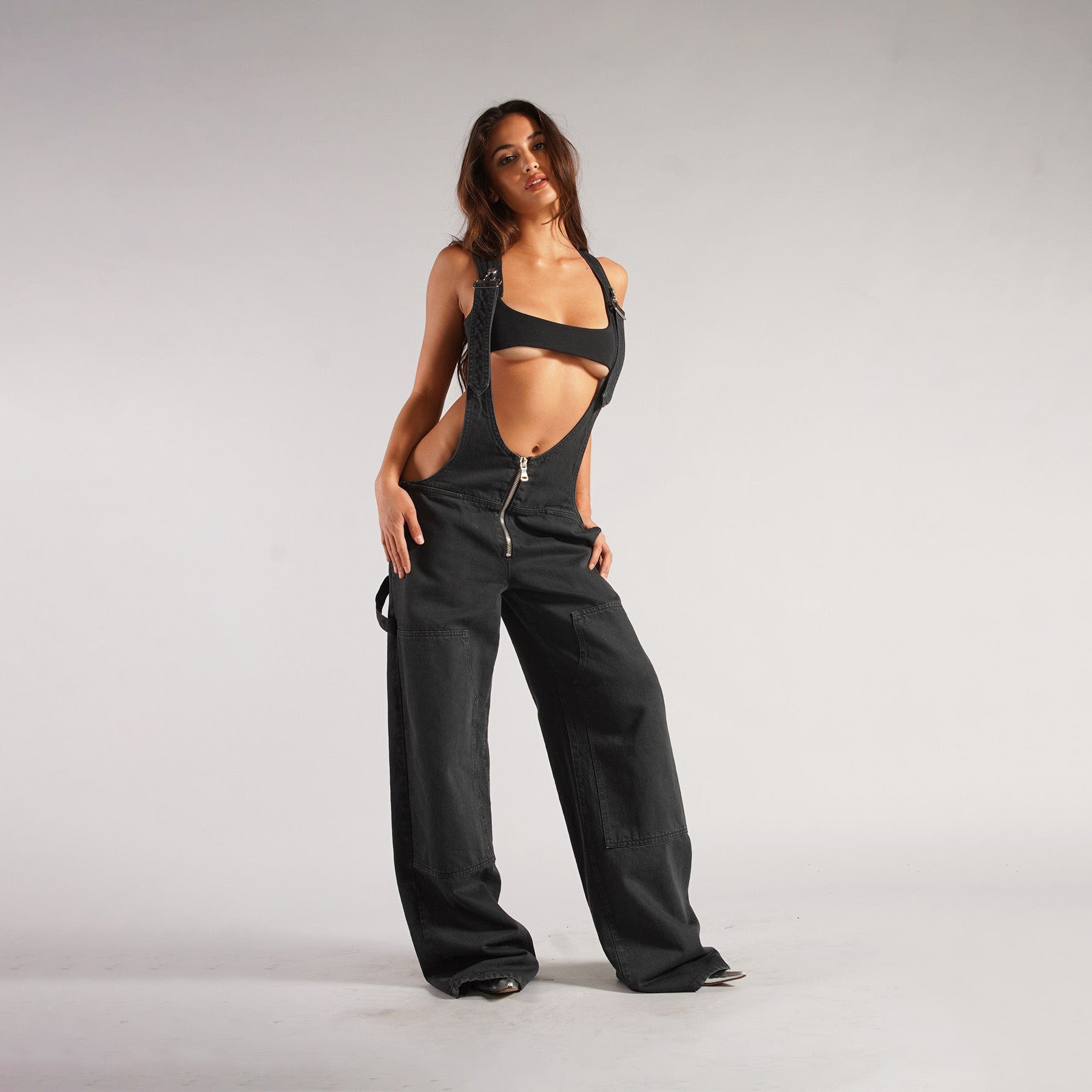Y2K Zipper Denim Overalls With Pockets Fashion Loose Suspender Jumpsuit Streetwear Jeans Pants Womens Clothing - 𝓢𝓱𝓸𝓹𝓵𝓮𝓬𝔂