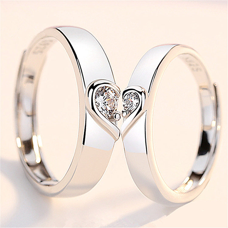 Silver heart diamond ring couple love wedding ring engagement diamond ring men and women marriage wedding heart - 𝓢𝓱𝓸𝓹𝓵𝓮𝓬𝔂
