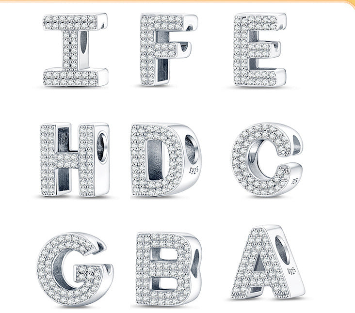 Twenty-six Letter Beads White Copper Silver Plated Beaded Braceletnecklace Ornament - 𝓢𝓱𝓸𝓹𝓵𝓮𝓬𝔂