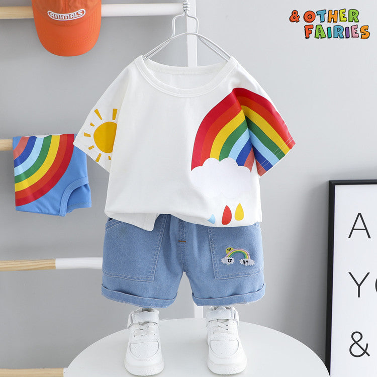 Boys And Girls Short-sleeved Denim Five-point Pants Two-piece Cute Pants Suit Cotton Short-sleeved - 𝓢𝓱𝓸𝓹𝓵𝓮𝓬𝔂