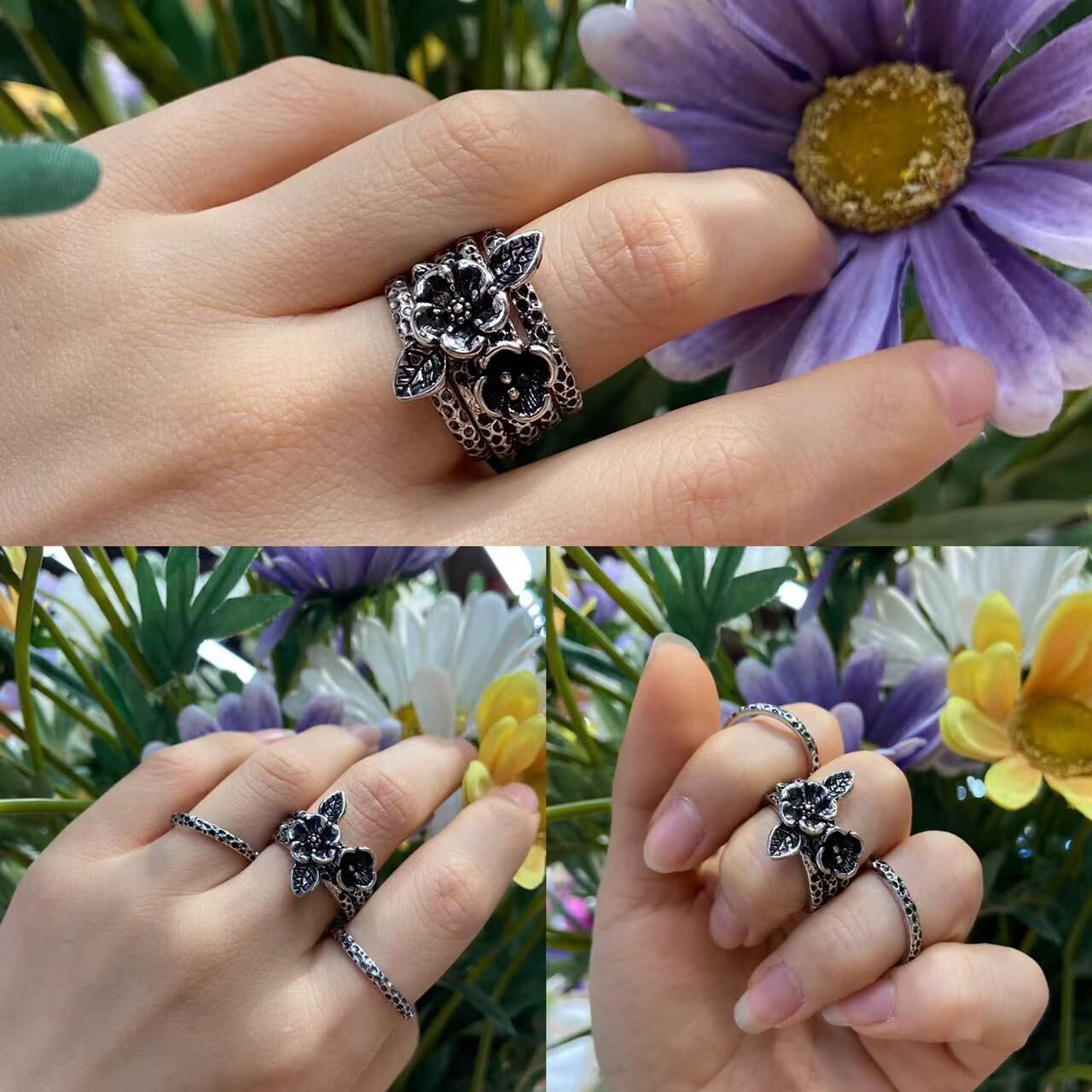 British Garden Stacked Ring Women's Carved Honeycomb Three-piece Set