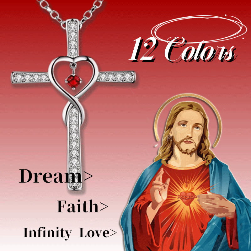 Infinity Love God We Trust Christian Cross Birthstone Crystal Pendant Necklace Colour Gems Zircon Heart Necklace Women Jewelry - 𝓢𝓱𝓸𝓹𝓵𝓮𝓬𝔂
