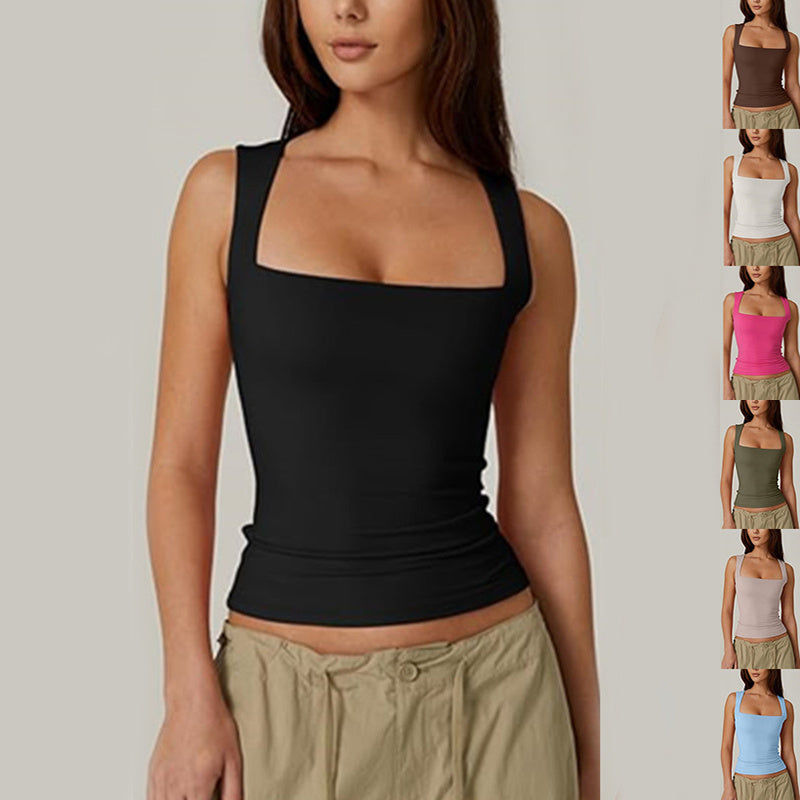 Summer Square-neck Tank Vest Ins Fashion Slim Solid Sleeveless Tops For Women Clothing - 𝓢𝓱𝓸𝓹𝓵𝓮𝓬𝔂