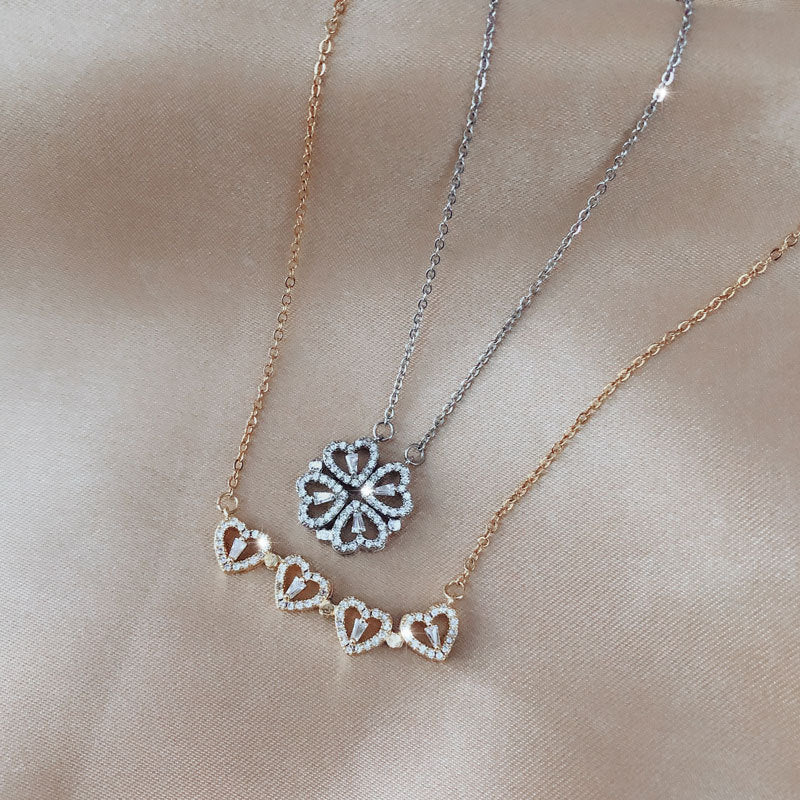Explosive Style Detachable Deformed Four-leaf Clover Necklace For Women A Multi-wearing Zircon Small Love Short Clavicle Chain - 𝓢𝓱𝓸𝓹𝓵𝓮𝓬𝔂