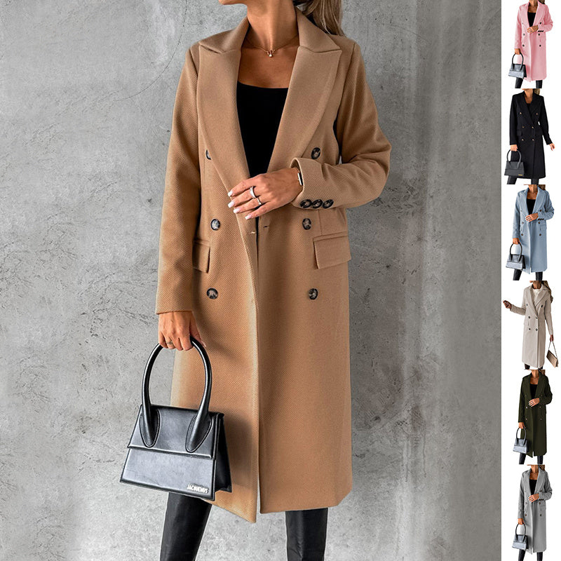 Long Sleeve Lapel Coat Winter Fashion Solid Double Breasted Slim Long Jacket Womens Clothing - 𝓢𝓱𝓸𝓹𝓵𝓮𝓬𝔂