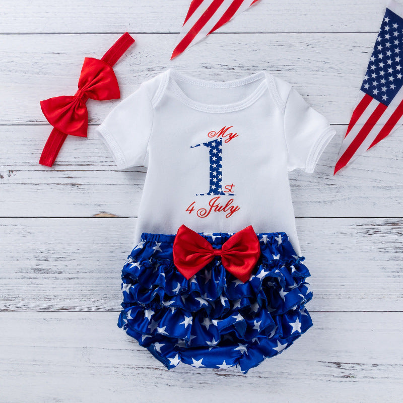 American Independence Day Baby Clothes Cartoon Letter Short Sleeve Romper - 𝓢𝓱𝓸𝓹𝓵𝓮𝓬𝔂