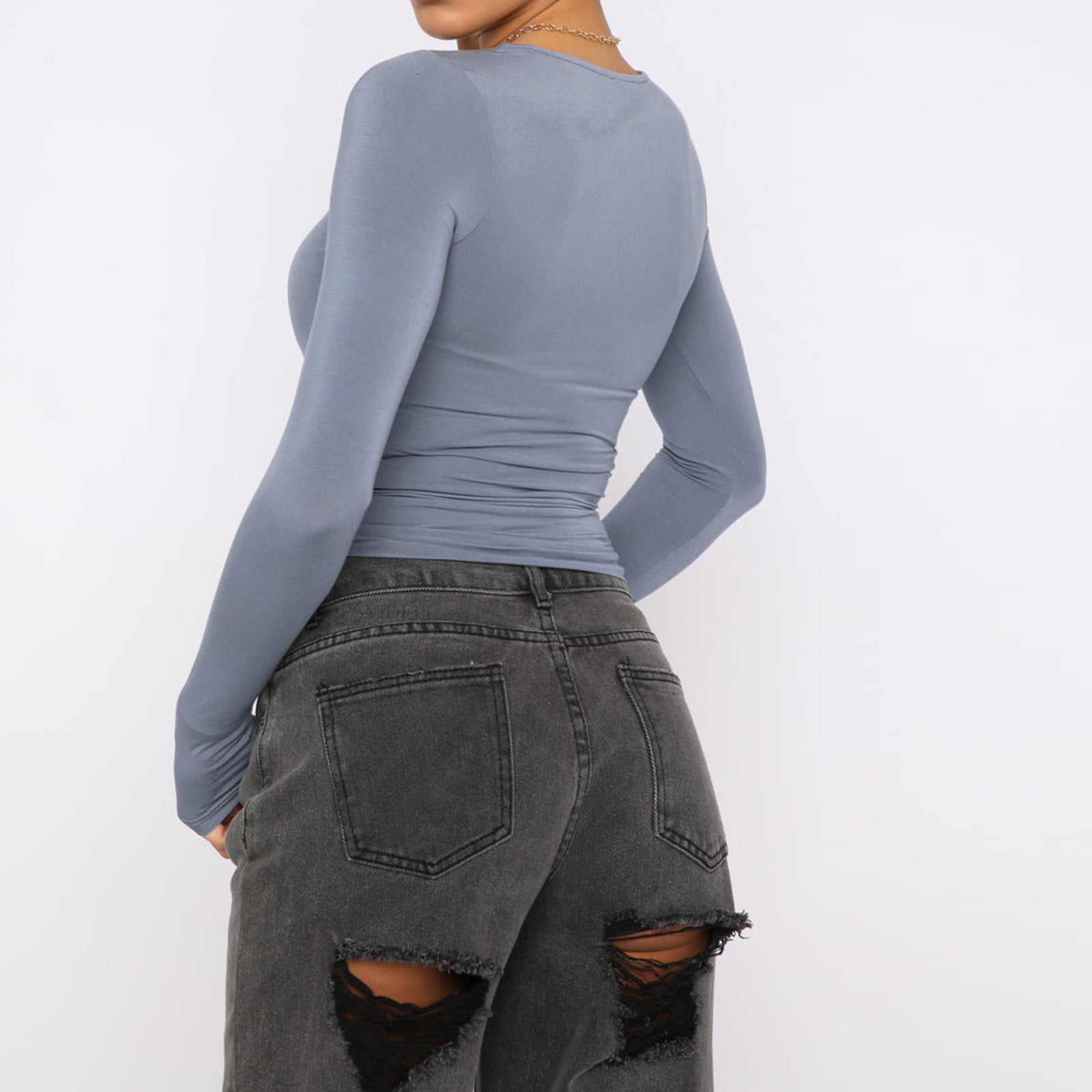 Women's Clothing Fashion Slim Long-sleeved Pullovers Tops Solid Causal Fit Shirts - 𝓢𝓱𝓸𝓹𝓵𝓮𝓬𝔂