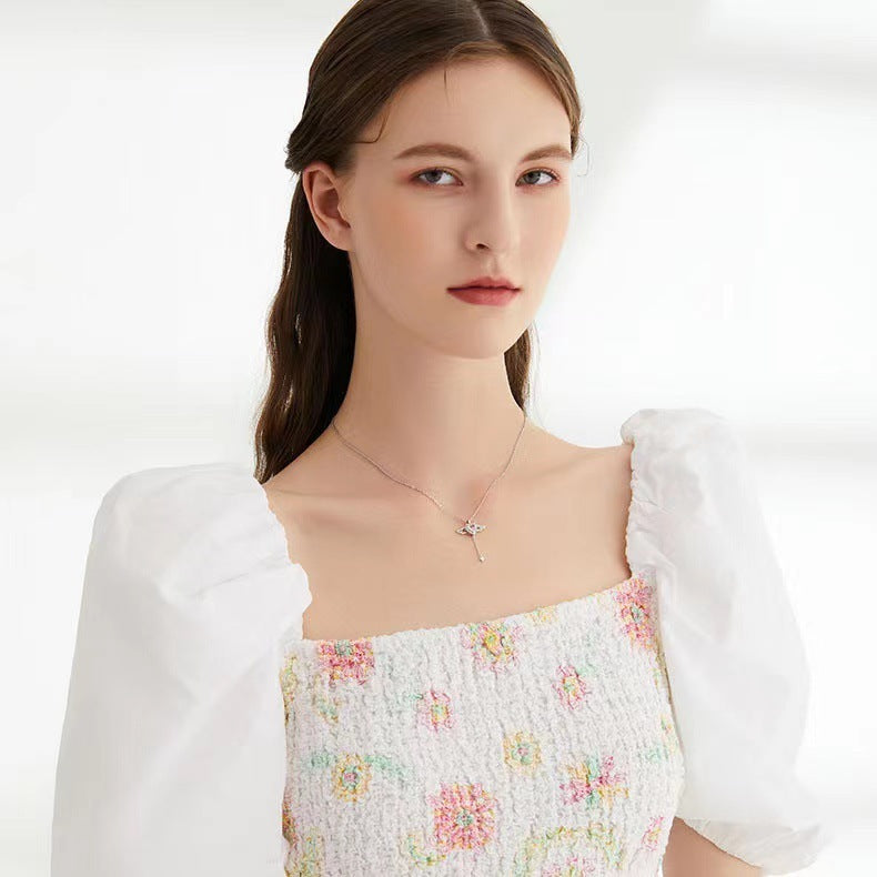 Moving Cupid Heart Angel Wings Tassel Necklace With Crystal Clavicle Chain Women Jewelry Gift Valentine's Day - 𝓢𝓱𝓸𝓹𝓵𝓮𝓬𝔂