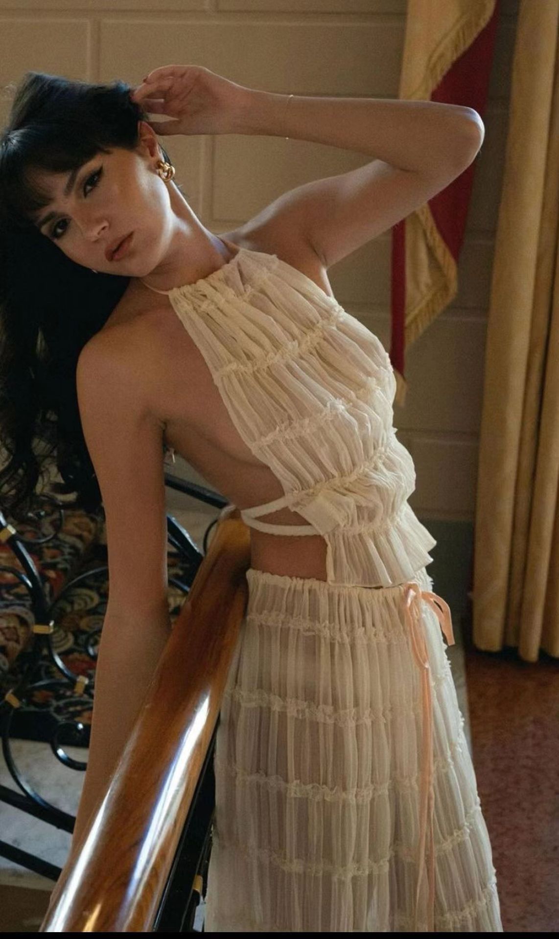 2pcs Women's Dress Suit Sexy Sleeveless Backless Cropped Halter Top And Pleated Long Skirt Beach Clothing - 𝓢𝓱𝓸𝓹𝓵𝓮𝓬𝔂