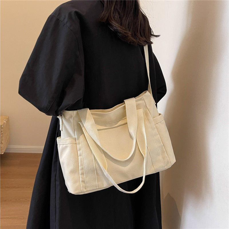 Large Capacity Shoulder Canvas Solid Color Bag For Women - 𝓢𝓱𝓸𝓹𝓵𝓮𝓬𝔂