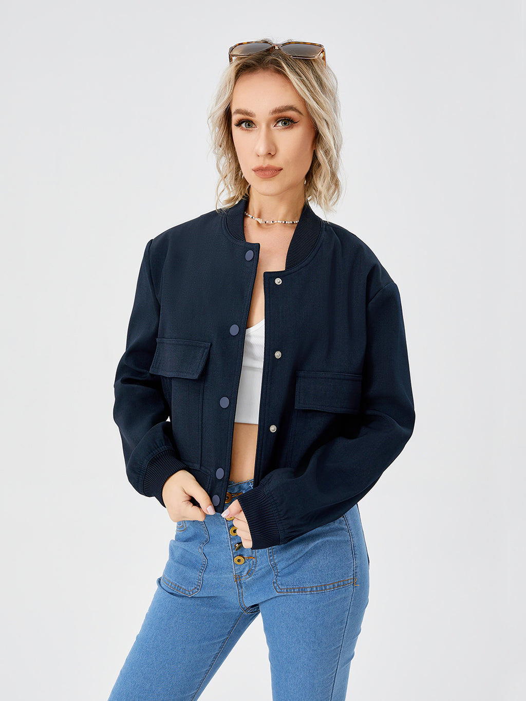 Women's Lightweight Cropped Bomber Jacket Casual Long Sleeve Varsity Jacket With Pocket Fashion Y2k Jacket Streetwear - 𝓢𝓱𝓸𝓹𝓵𝓮𝓬𝔂