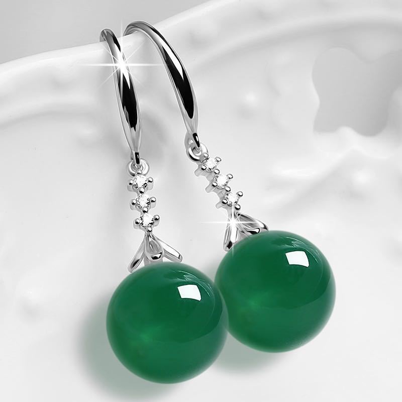 Elegant Silvering Earrings Female Chalcedony Green Agate - 𝓢𝓱𝓸𝓹𝓵𝓮𝓬𝔂