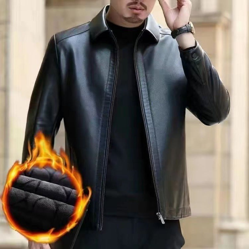 Leather Jacket For Middle-aged Men Leather Clothing With Stand Collar Men Fleece-lined - 𝓢𝓱𝓸𝓹𝓵𝓮𝓬𝔂