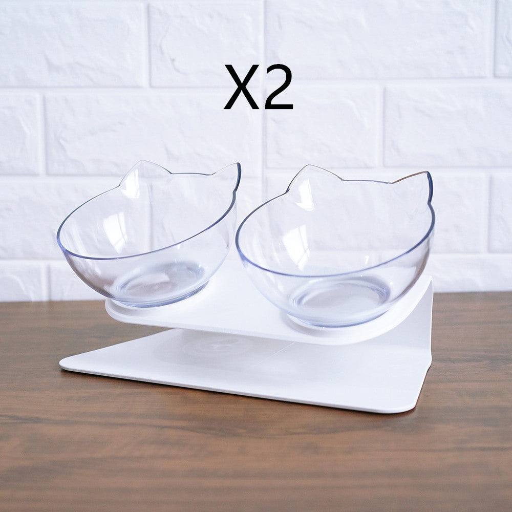 Non Slip Double Cat Bowl With Raised Stand Pet Food Cat Feeder Protect Cervical Vertebra Dog Bowl Transparent Pet Products - 𝓢𝓱𝓸𝓹𝓵𝓮𝓬𝔂