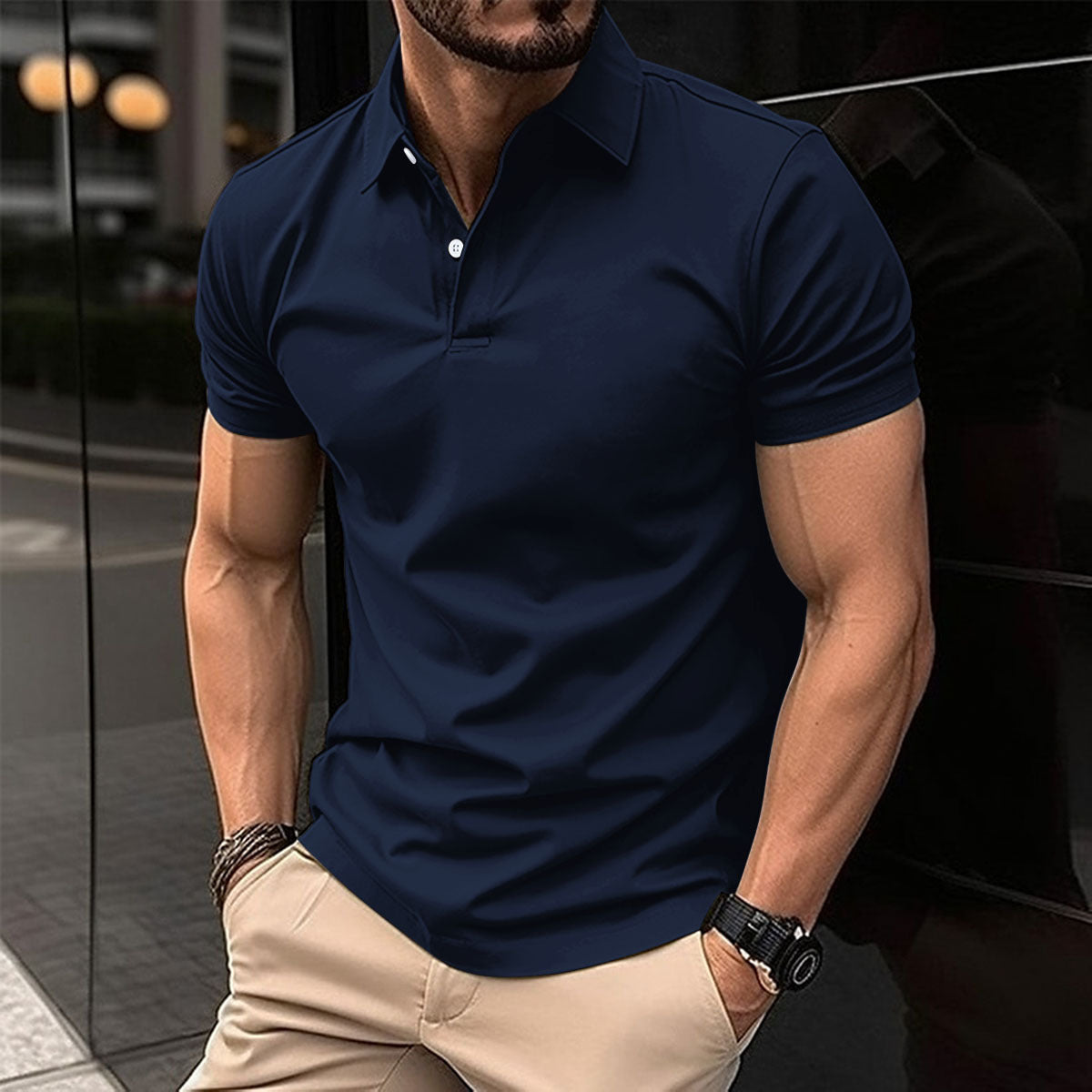 Summer Short Sleeve Polo Shirt Men Solid Color Button Lapel Button Top - 𝓢𝓱𝓸𝓹𝓵𝓮𝓬𝔂