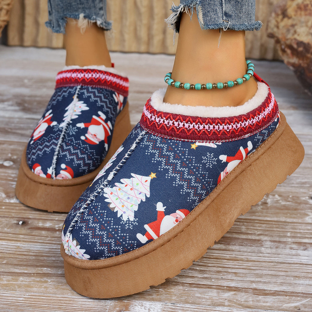 Women's Cartoon Christmas Print Ankle Boots Casual Slip On Plush Lined Home Shoes Comfortable Winter Short Boots - 𝓢𝓱𝓸𝓹𝓵𝓮𝓬𝔂