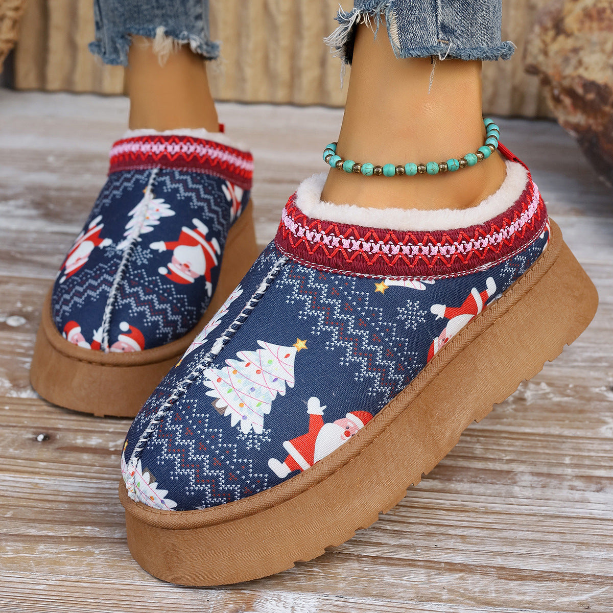 Women's Cartoon Christmas Print Ankle Boots Casual Slip On Plush Lined Home Shoes Comfortable Winter Short Boots - 𝓢𝓱𝓸𝓹𝓵𝓮𝓬𝔂