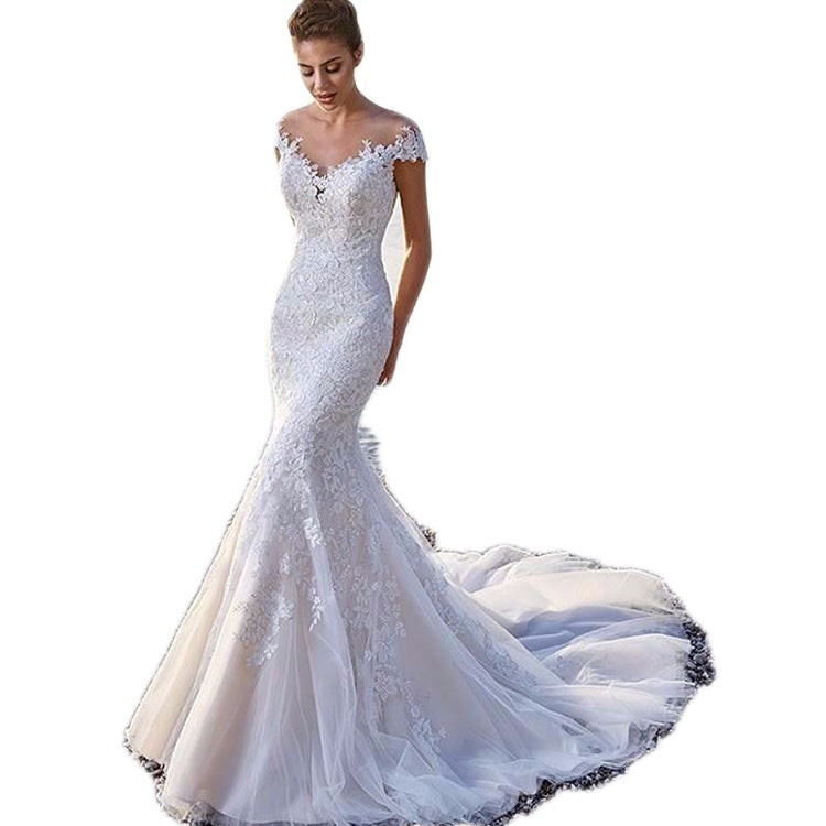 Princess Bride Mermaid Wedding Dress White Trailing Perspective Backless Lace Wedding Dress - 𝓢𝓱𝓸𝓹𝓵𝓮𝓬𝔂