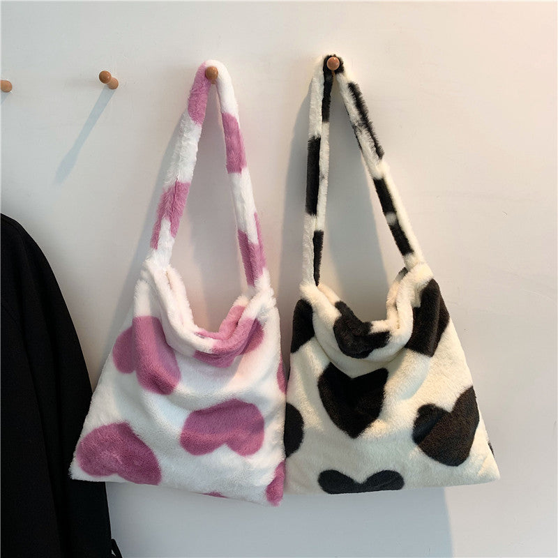 Love Heart Shoulder Bags Winter Plush Shopping Bags For Women - 𝓢𝓱𝓸𝓹𝓵𝓮𝓬𝔂