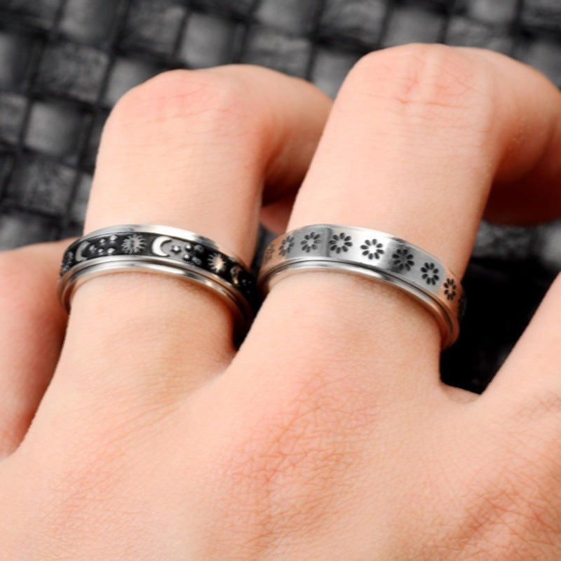 Stainless Steel Rotatable Spinner Ring Moon Stars Relieve Anxiety Rings - 𝓢𝓱𝓸𝓹𝓵𝓮𝓬𝔂