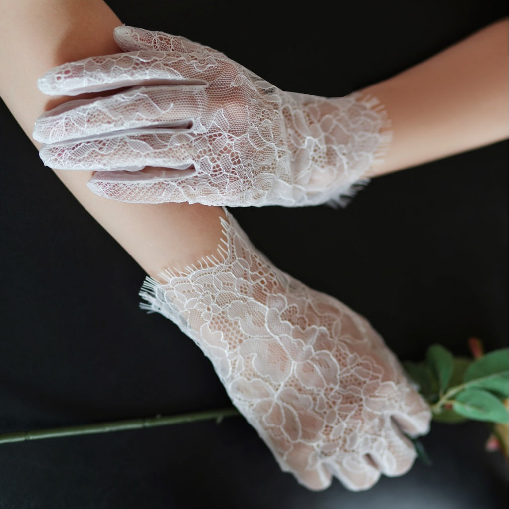New Super Fairy White Lace Tulle Bride Photo Gloves - 𝓢𝓱𝓸𝓹𝓵𝓮𝓬𝔂