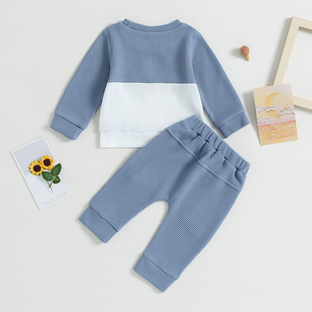 Color Matching Pocket Waffle Sweater Lace-up Sweatpants 2-Piece Children's Fashion Casual Wear Baby Suit - 𝓢𝓱𝓸𝓹𝓵𝓮𝓬𝔂
