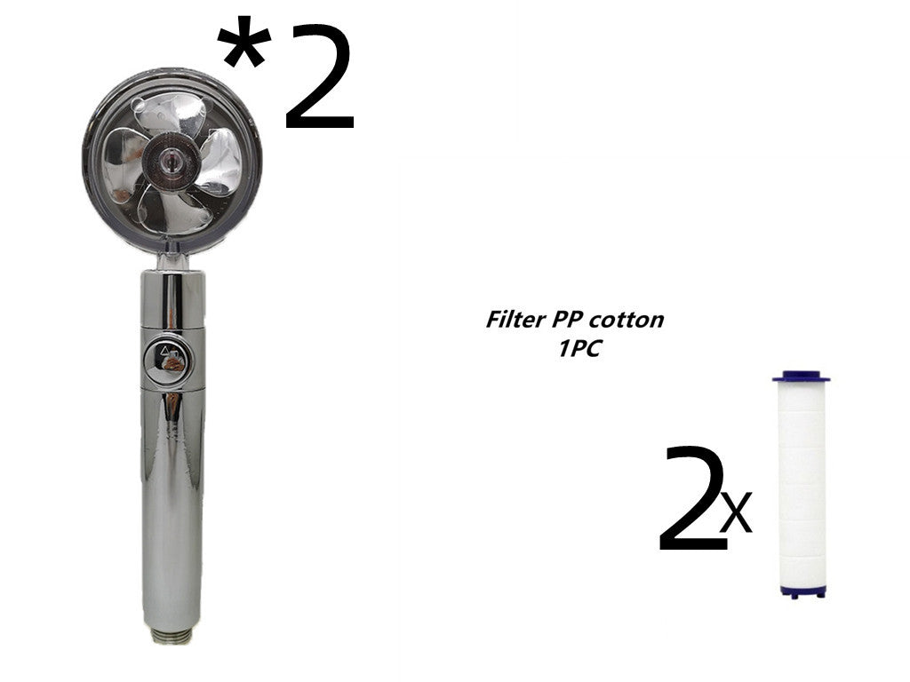 Propeller Driven Shower Head With Stop Button And Cotton Filter Turbocharged High Pressure Handheld Shower Nozzle 