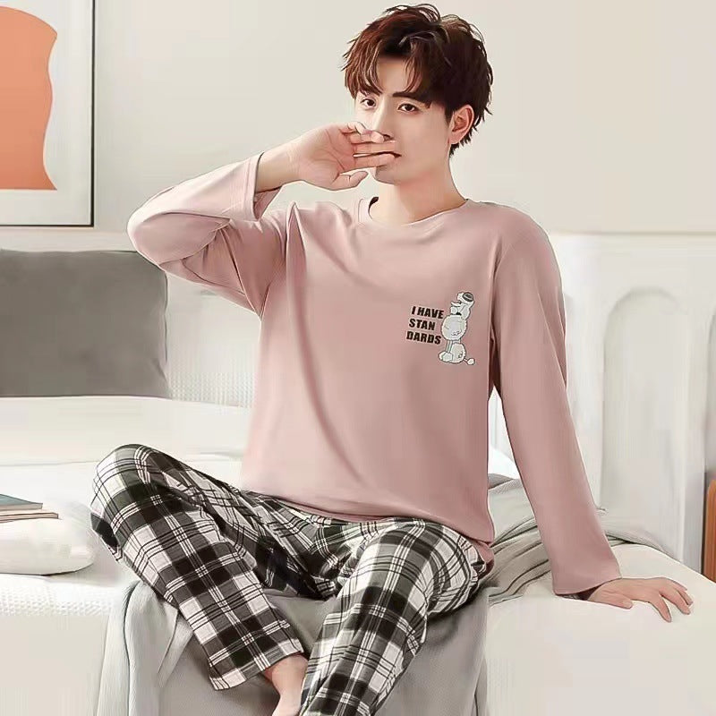 Pajamas Men's Long-sleeved Trousers Spring And Autumn Men's Pajamas Autumn And Winter Thin Plus Size Teenagers Home Wear Two-piece Set - 𝓢𝓱𝓸𝓹𝓵𝓮𝓬𝔂